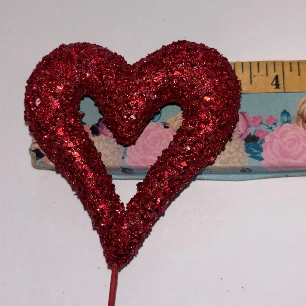 Red Heart Pics Red Glitter Floral Picks Set of 32 NWT Glitter Hearts Pics